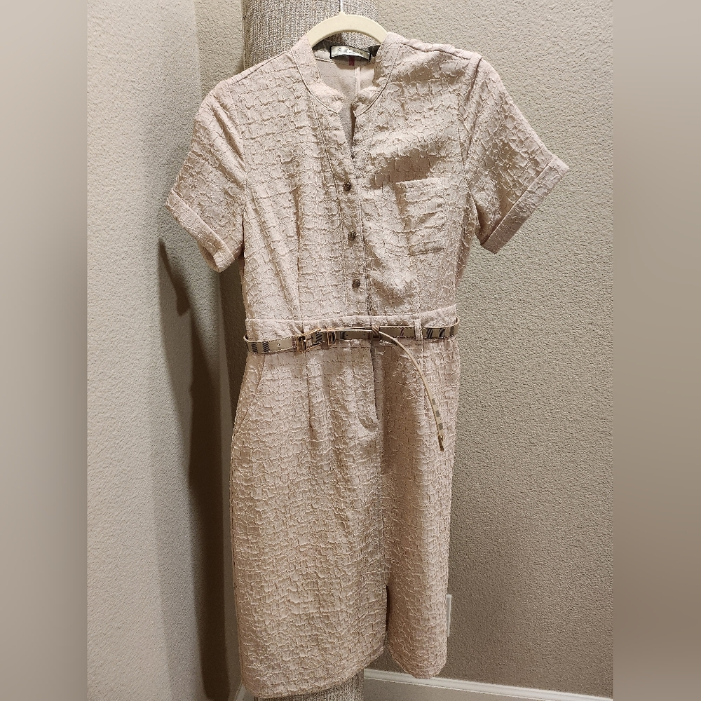 Cream Ruffled Tie Front Sheath Dress